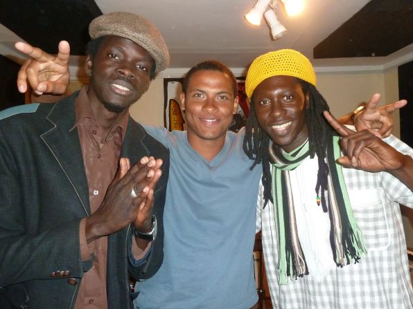 CNN's Errol Barnett with Daara J Family's N'Dongo D (left) and Faada Freddy (right). 