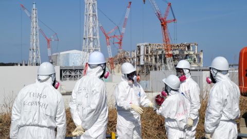 A TEPCO worker explains the situation at the stricken Fukushima Daiichi nuclear plant, February 28, 2012.