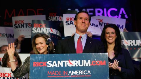 Rick Santorum addresses supporters at a primary night gathering in Grand Rapids, Michigan. 