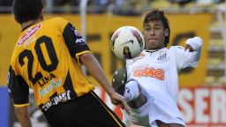 Brazilian Santos player Neymar vies for the ball during match in La Paz on February 15, 2012.