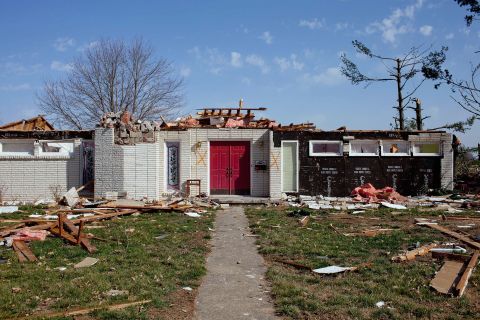 A house in Harrisburg lies in ruins in the tornado's aftermath.