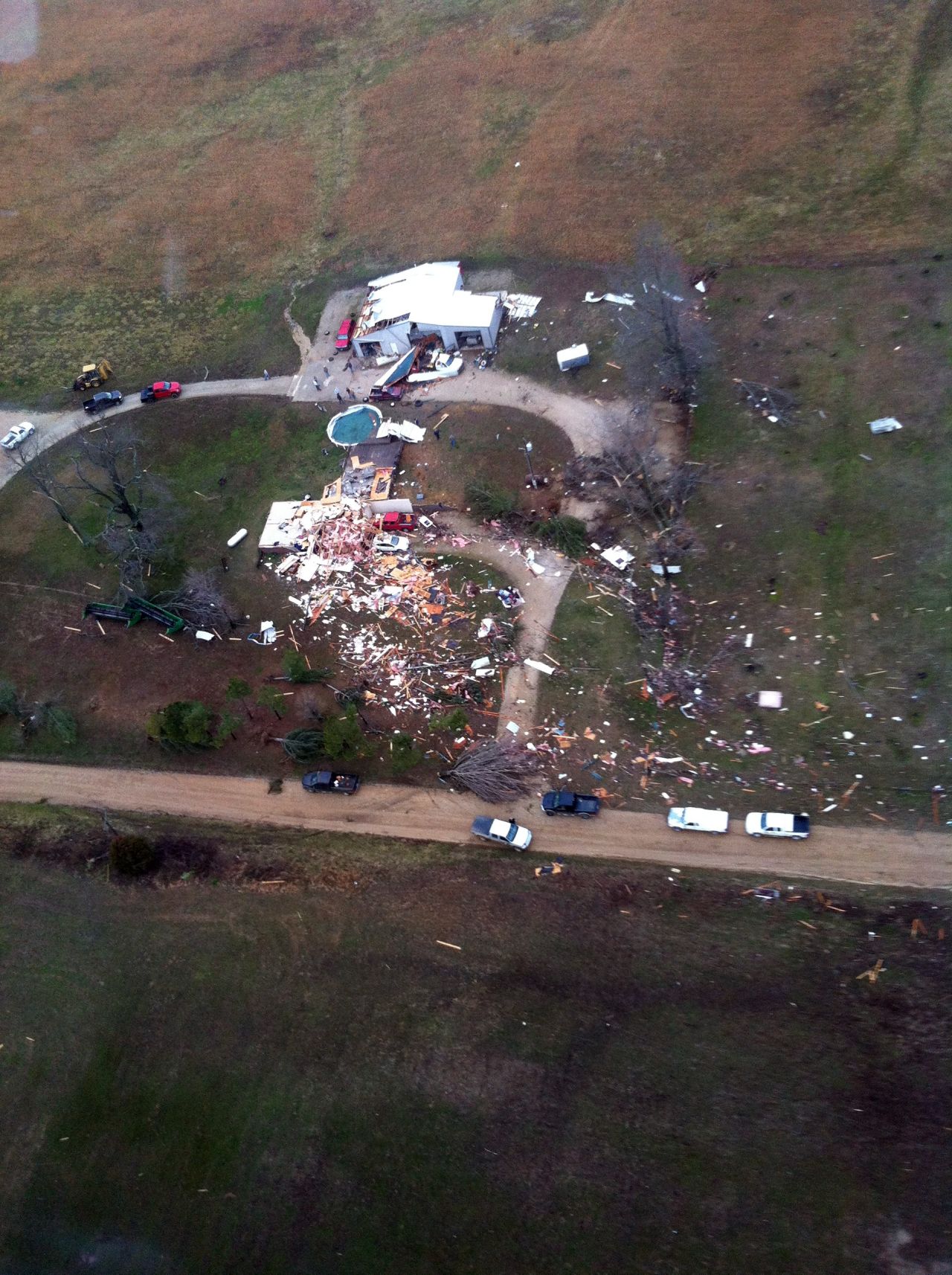 Aerial photos taken by Air Evac Lifeteam in Stoddard County, Missouri, show the scope of storm damage.
