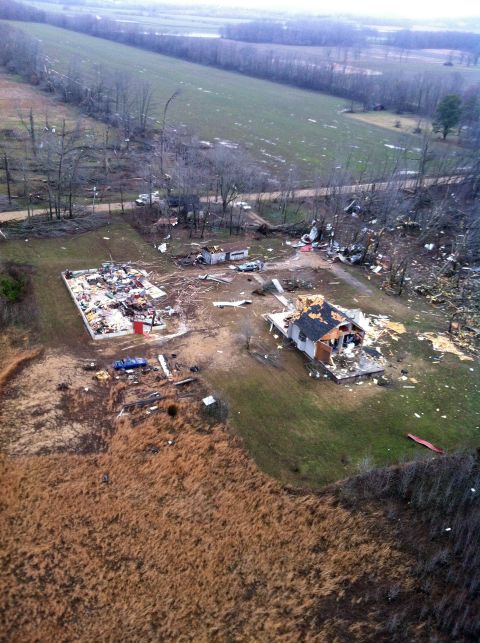 A tornado razed this house and above-ground swimming pool in Stoddard County.