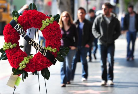 A wreath honoring Jones sits by the Monkees' star on Hollywood's Walk of Fame on Wednesday, February 29.