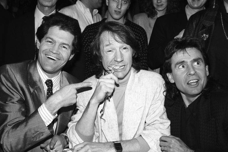 Dolenz, from left, Tork and Jones promote their tour in London in 1989.