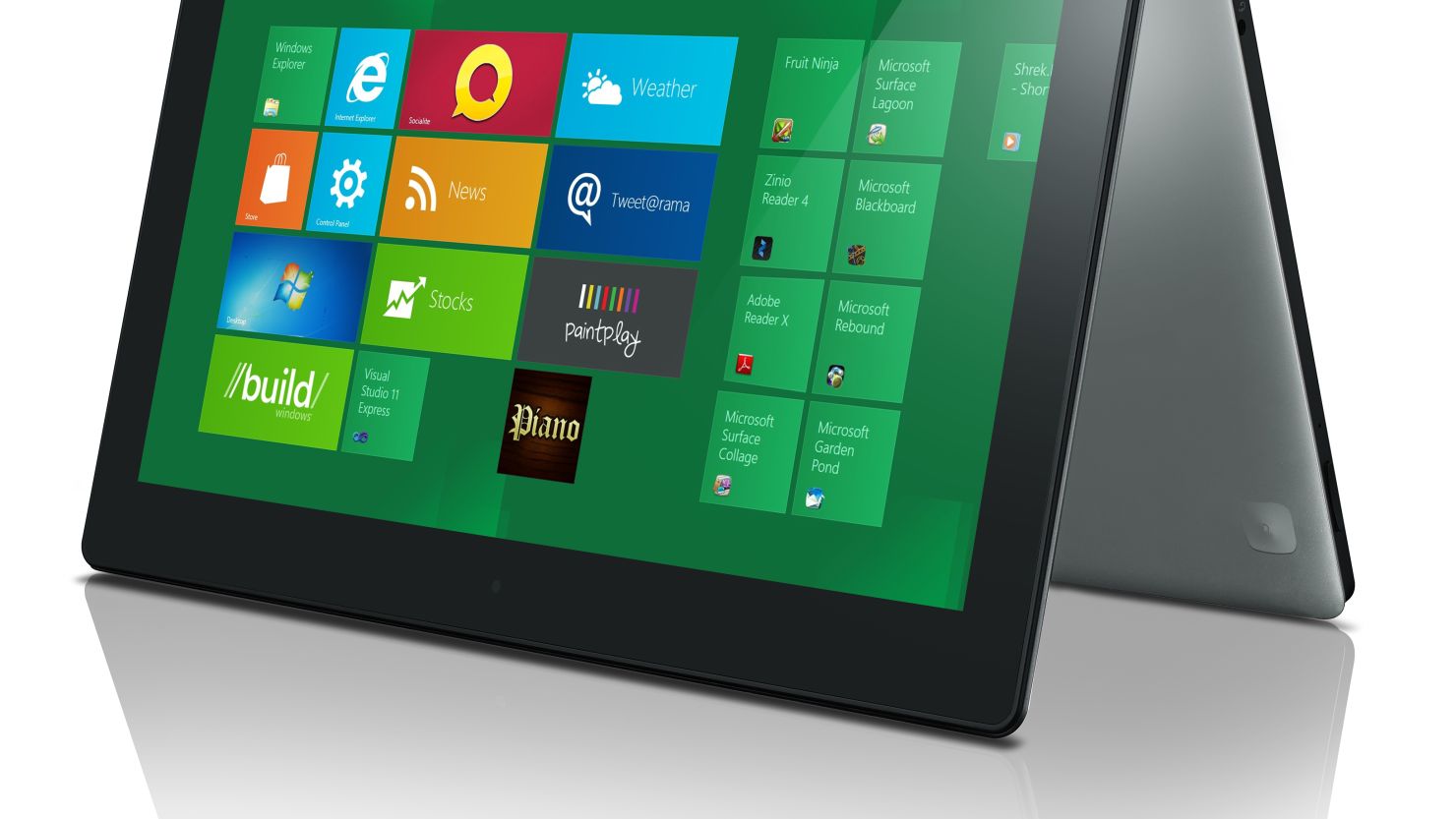 In Windows 8, app icons are live tiles, either square or rectangular in shape.