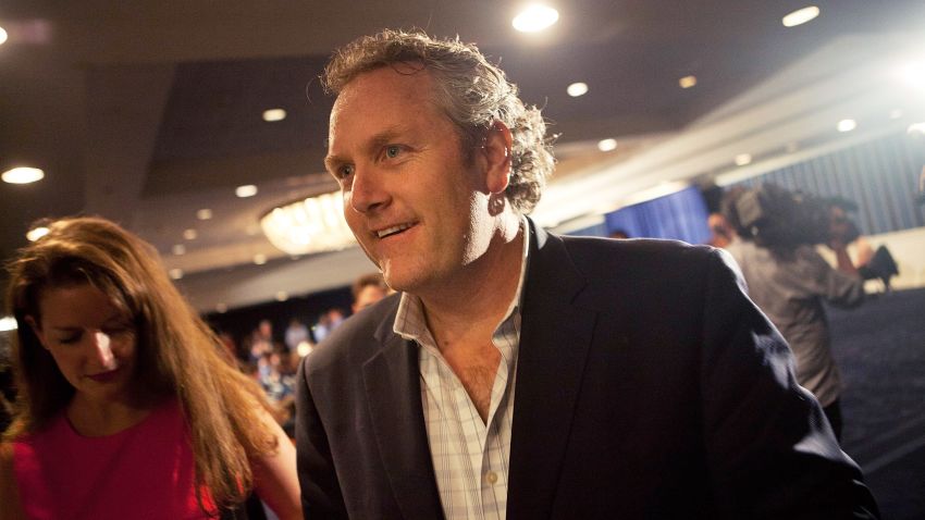 Andrew Breitbart, who runs BigGovernment.com, walks through a press conference held by Rep. Anthony Weiner