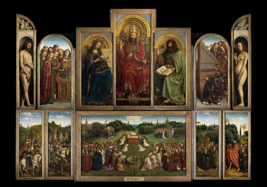 The Ghent Altarpiece is the most frequently stolen artwork in history, having been stolen (all or in part) six times over a period of more than 600 years. Of the twelve panels that comprise the enormous altarpiece, one is still missing. Referred to as the "Righteous Judges" panel, it was stolen from the cathedral of St. Bavo in Ghent, Belgium in 1934. The theft was designed by Arsene Goedetier, a middle-aged stockbroker active in the cathedral community. He was not the actual thief, but designed the theft based on the plot of one of his favorite books, "The Hollow Needle" by Maurice LeBlanc. After many false leads and a protracted, failed attempt to ransom the panel back to the bishopric, it remains missing.