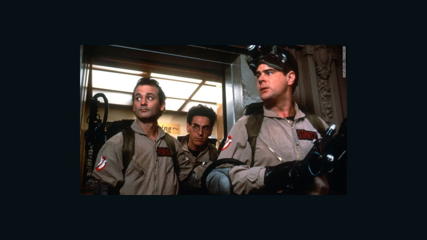 Bill Murray, Harold Ramis and  Dan Aykroyd, starred in the film "Ghostbusters."