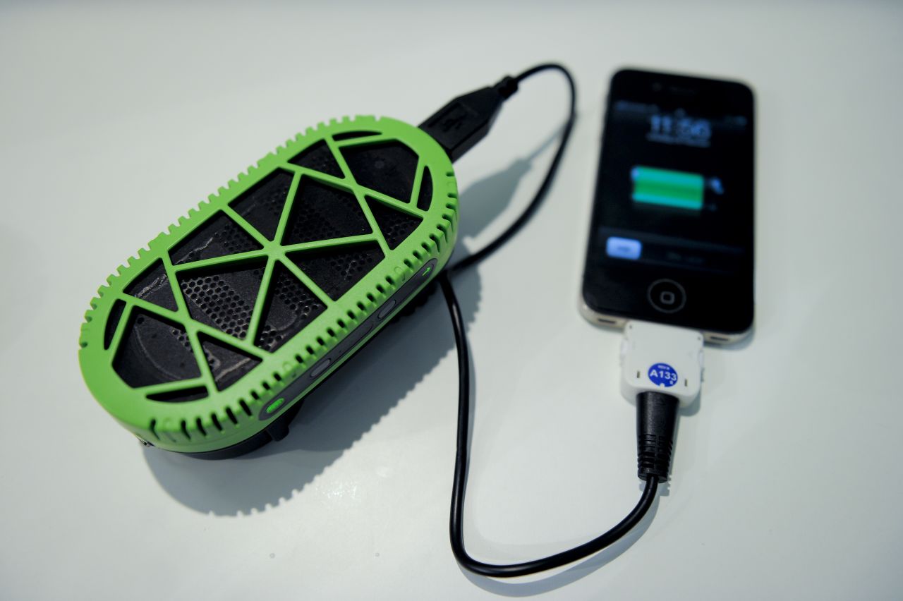 The FC PowerTrekk charger converts water into electricity to power a mobile. 
