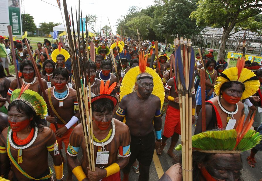 Indigenous peoples pictured on a rainforest protest march in Para, in the Brazilian Amazon, in 2009.