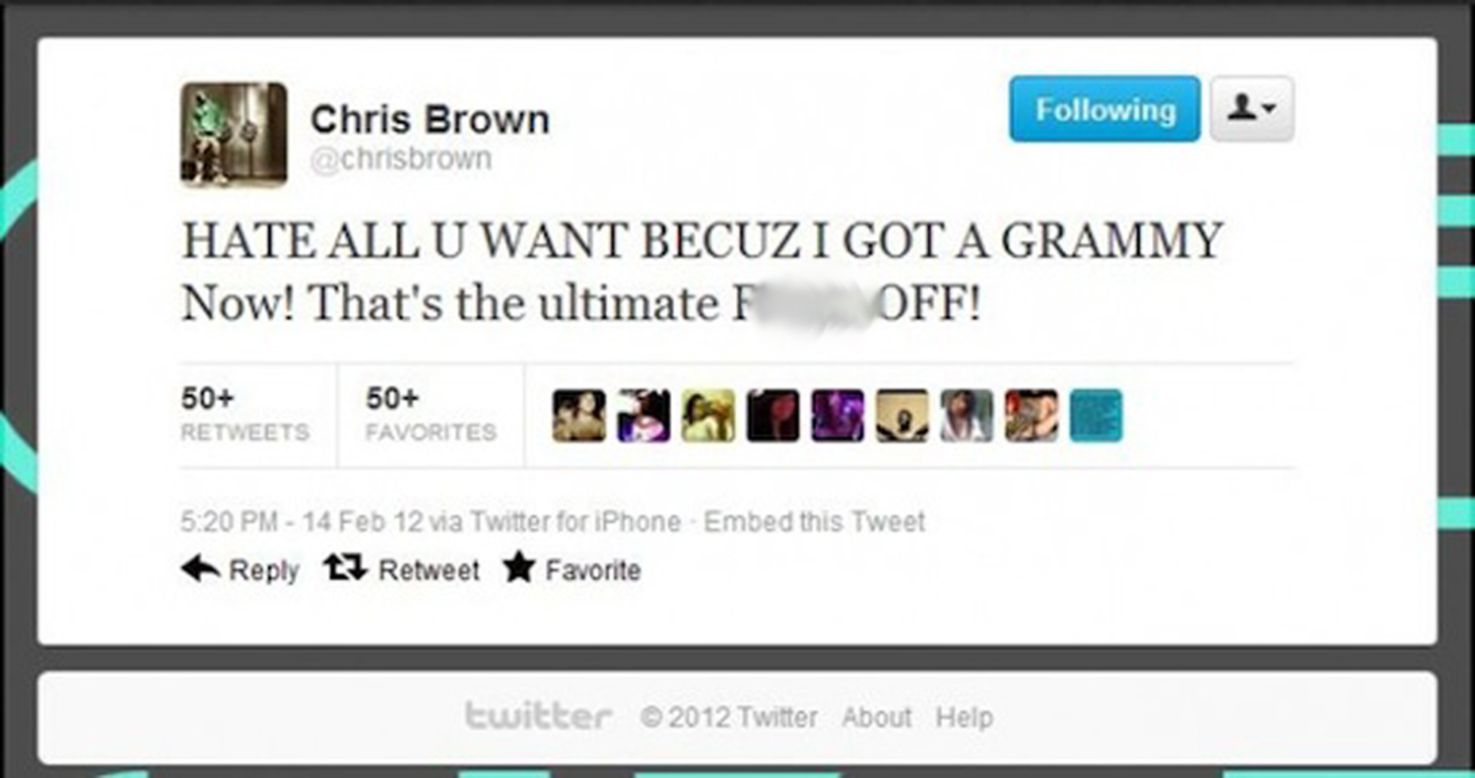 If you say dumb things on Twitter, people will notice. And they will mock you. A lot. This gracious tweet from singer Chris Brown was just one of many shining examples from 2012.