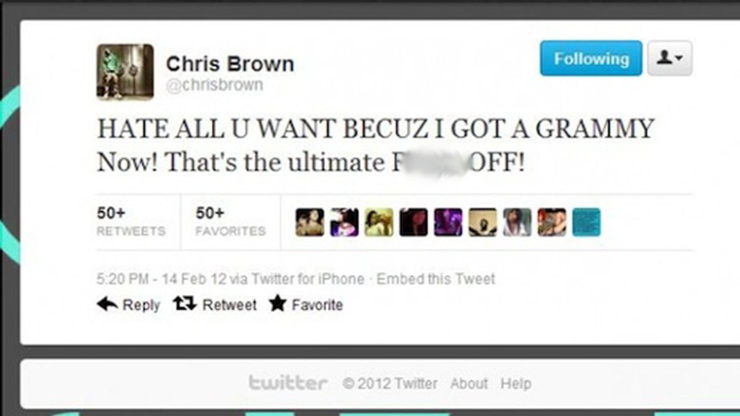 Singer Chris Brown lashed out at critics on Twitter after the Grammys in February, then tried to delete his tweets. 