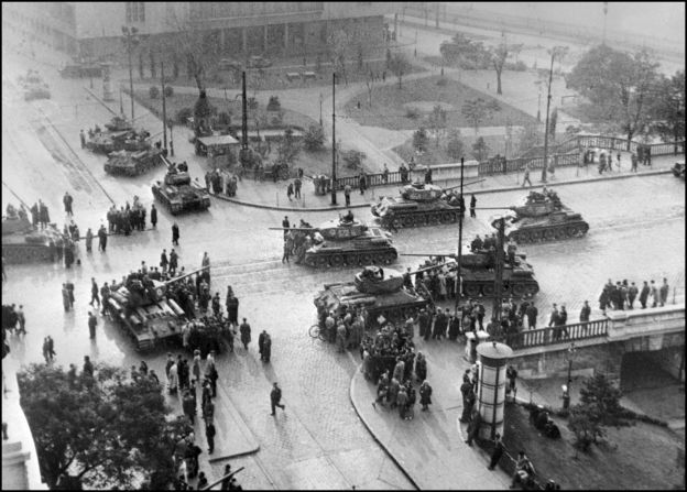 Soviet army tanks on the streets of Budapest on November 12, 1956. The quashing of the revolution claimed the lives of 2,000 citizens and injured hundreds more.