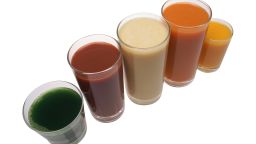 different colored fruit and vegetable juices