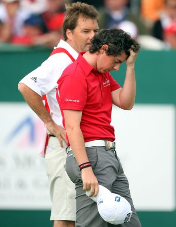 A dejected McIlroy reflects on a missed putt during a playoff at the 2008 Omega Masters in Switzerland. The 19-year-old narrowly missed out on his first European Tour win losing out to Jean-Francois Lucquin from France. 