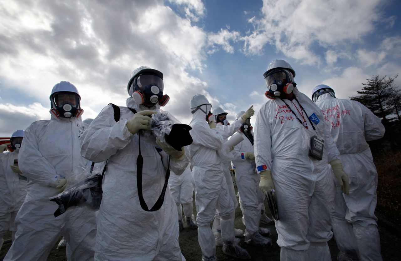 Members of the media suited up before they were allowed into the crippled Fukushima reactor site. It's the second time since the disaster that journalists have been allowed inside.