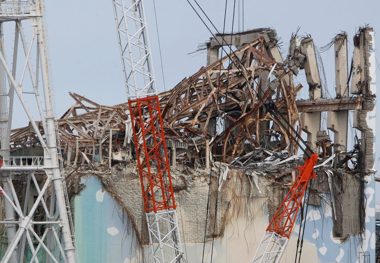 Journalists were shown the damage at the top of the No.3 reactor building of Tokyo Electric Power Co.'s  Fukushima Daiichi nuclear power plant.