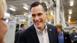 YOUNGSTOWN, OH - MARCH 05: Republican presidential candidate and former Massachusetts Gov. Mitt Romney smiles during a campaign rally at Taylor-Winfield Technologies on March 5, 2012 in Youngstown, Ohio. With one day to go before Super Tuesday, Mitt Romney is making one final push through Ohio. (Photo by Mario Tama/Getty Images) 