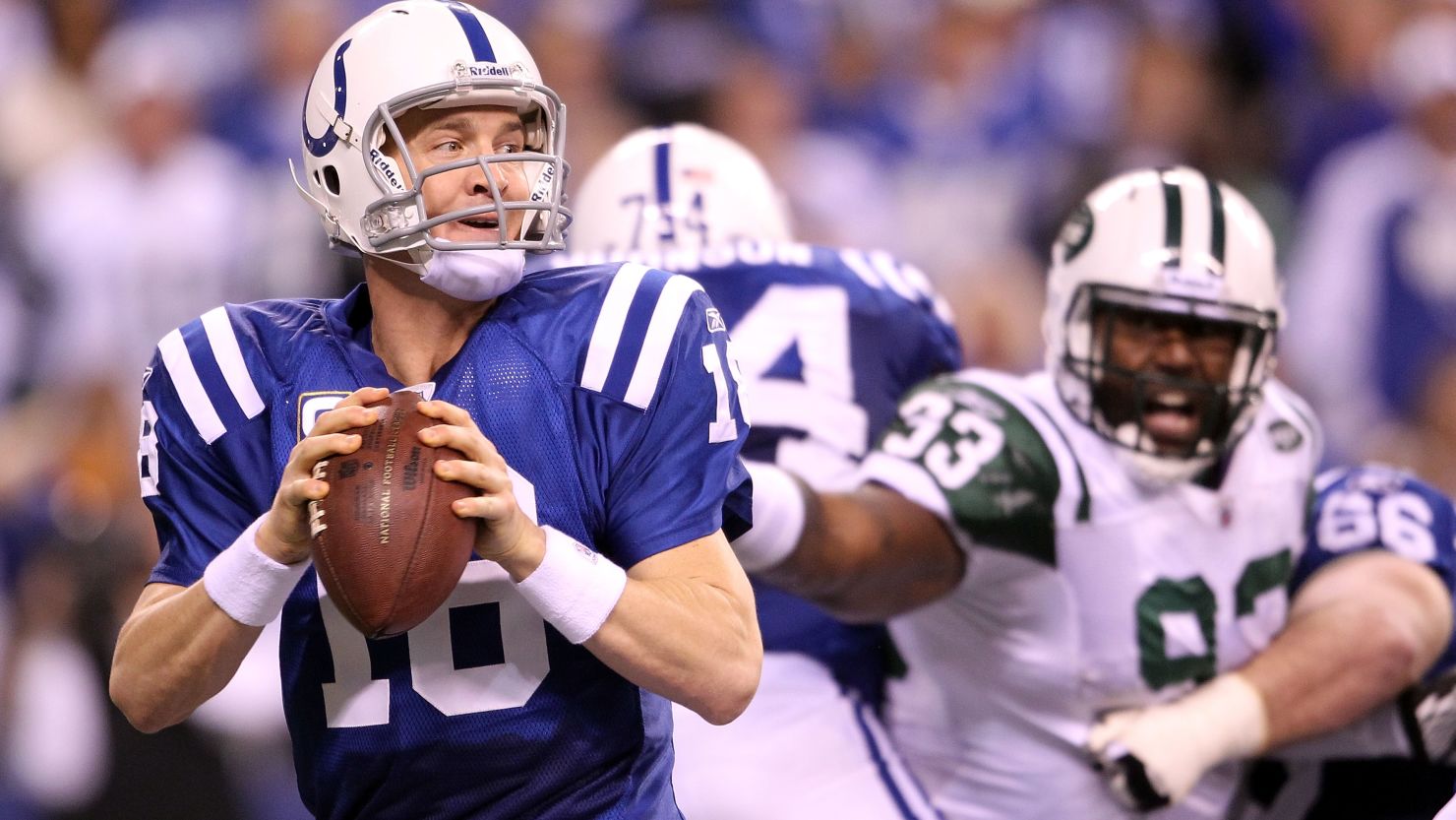 Quarterback Peyton Manning in action for the Indianapolis Colts against the New York Jets.