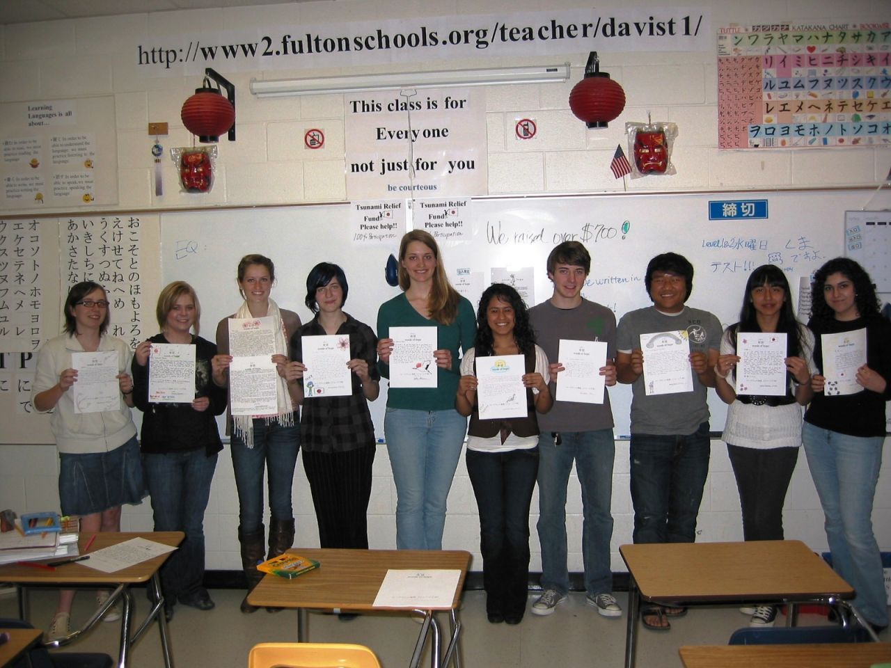Students in a Japanese class at Roswell High School in Roswell, Georgia, wrote 152 letters to earthquake and tsunami victims in Japan. 