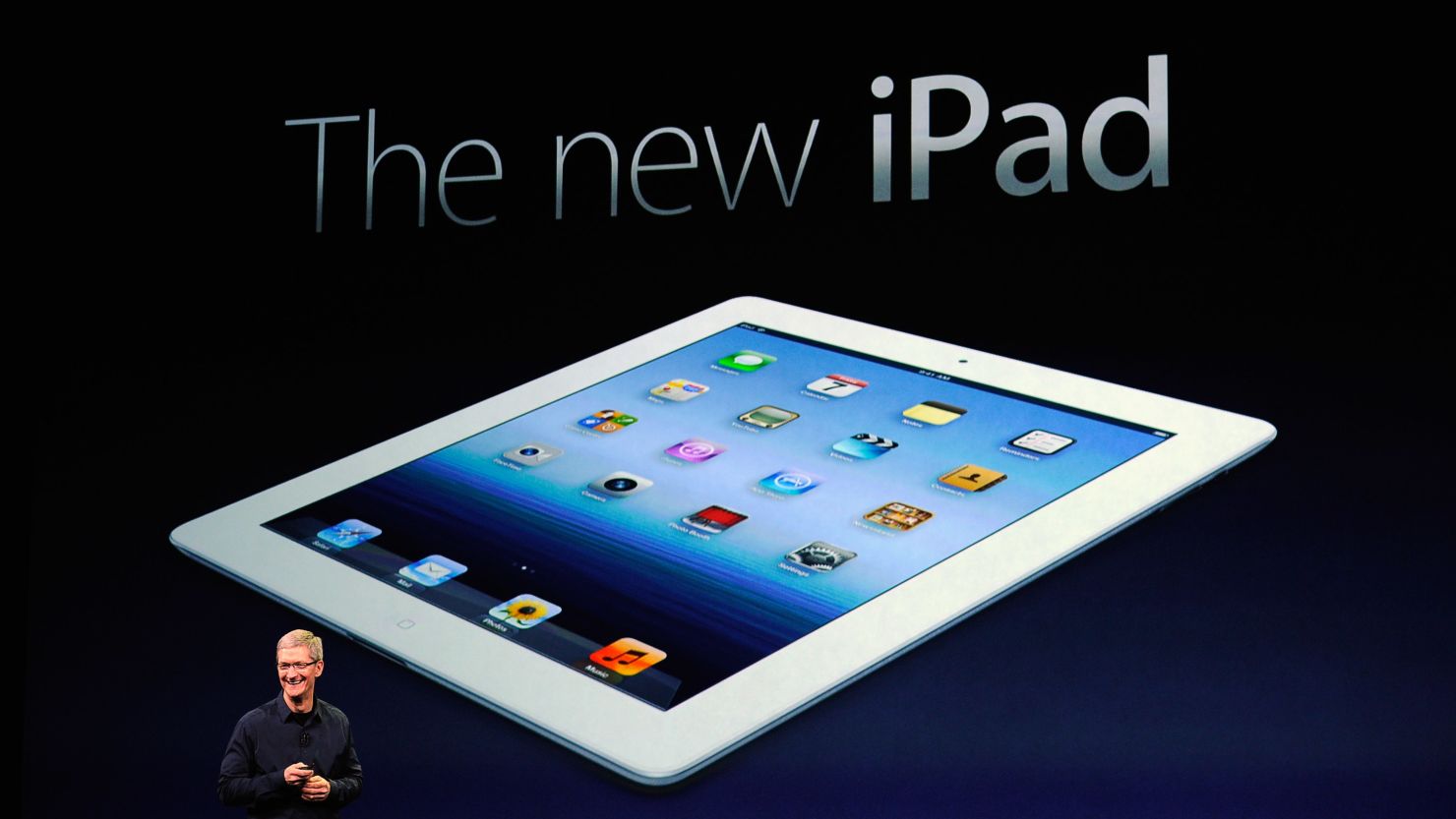 Apple CEO Tim Cook unveils the company's newest -- and unnamed -- iPad on Wednesday in San Francisco.