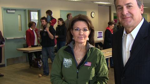  Sarah Palin gives her take on the campaign at a caucus site in her hometown of Wasilla, Alaska, on Super Tuesday.
