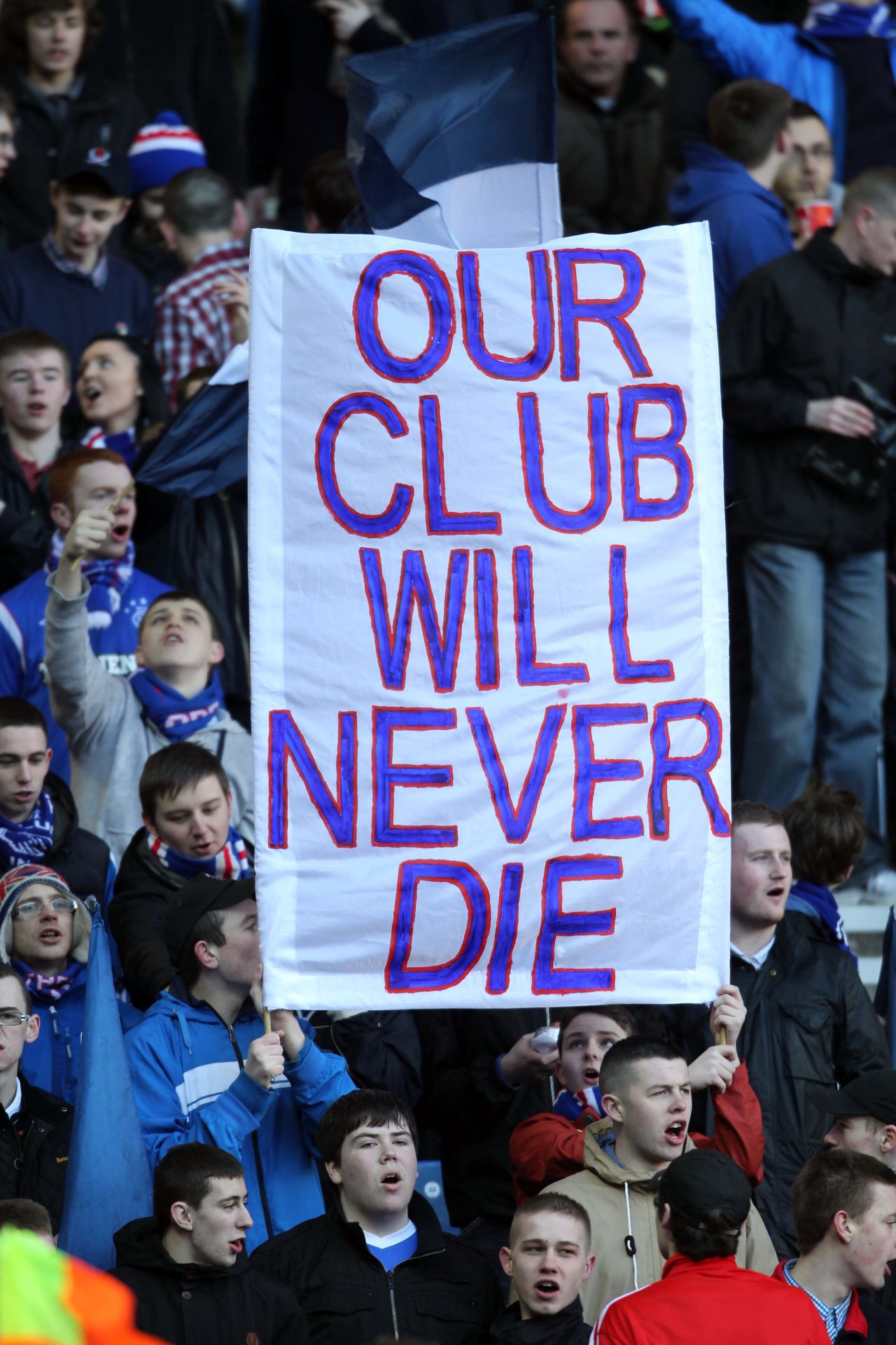 Rangers fans have reacted with bewilderment to the developments at Ibrox, venting their anger at the club's owner Craig Whyte and his predecessor David Murray. But they are adamant their club will survive.