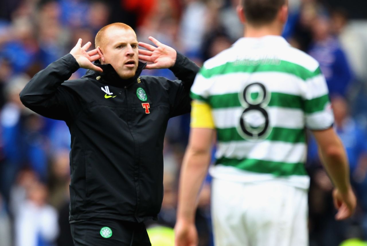 Many Celtic fans have reveled in their neighbors' discomfort, while chief executive Peter Lawwell has rejected claims Celtic need Rangers to thrive. "We look after ourselves," he said. "We don't rely on any other club." Manager Neil Lennon, left, who had a touchline bust up with McCoist earlier this season, agrees.
