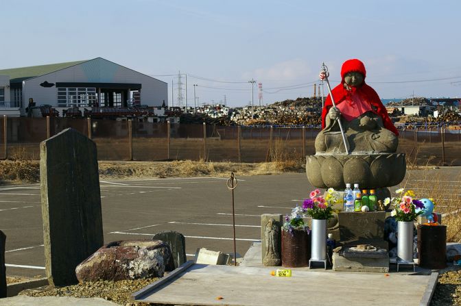 This statue in Miyagi is of Jizo Bosatsu, one of Buddha's disciples who guides dead children to heaven, said iReporter Jun-ichi Kobayashi. People leave offerings at the statue nearly every day.