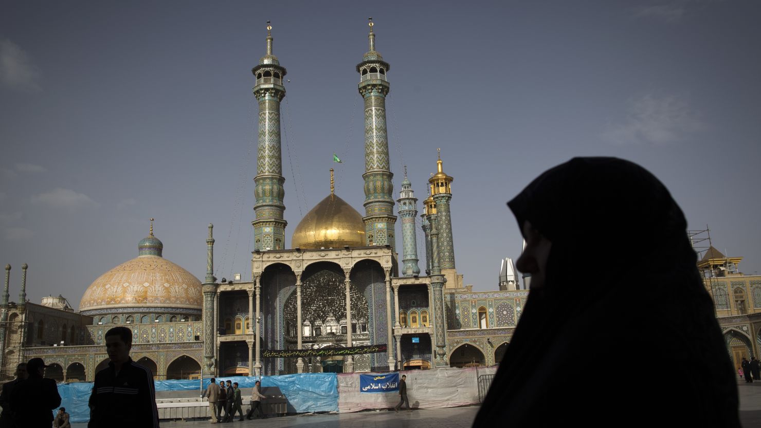 Iranians at a holy shrine in Qom, south of Tehran.