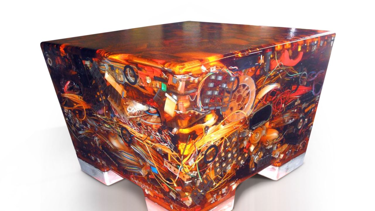 "N+ew Seats" by designer Rodrigo Alonso are made from recycled electronic waste dipped in epoxy resin