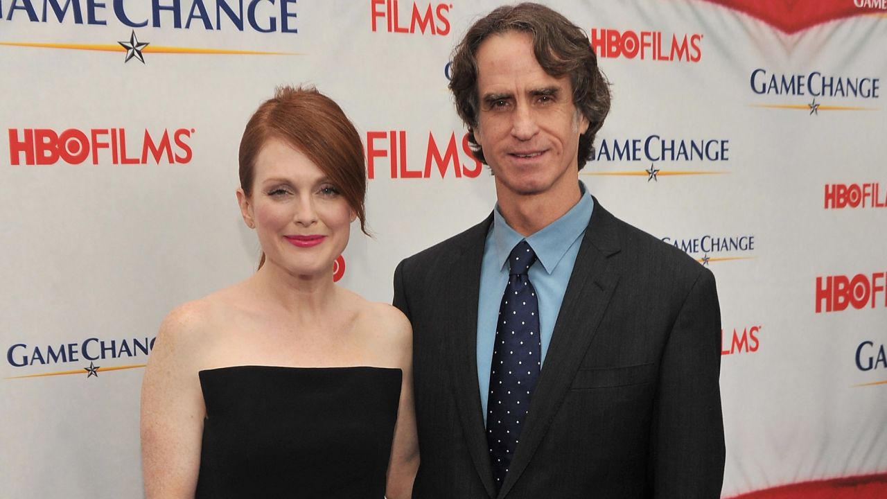 Julianne Moore, who plays Sarah Palin in "Game Change," and director Jay Roach attend a screening of the movie Wednesday.