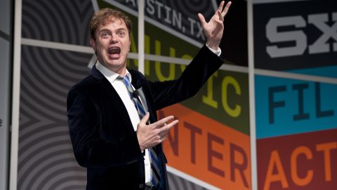Actor Rainn Wilson spoke before thousands of fans Saturday at SXSW in Austin, Texas. He wasn't usually this silly.