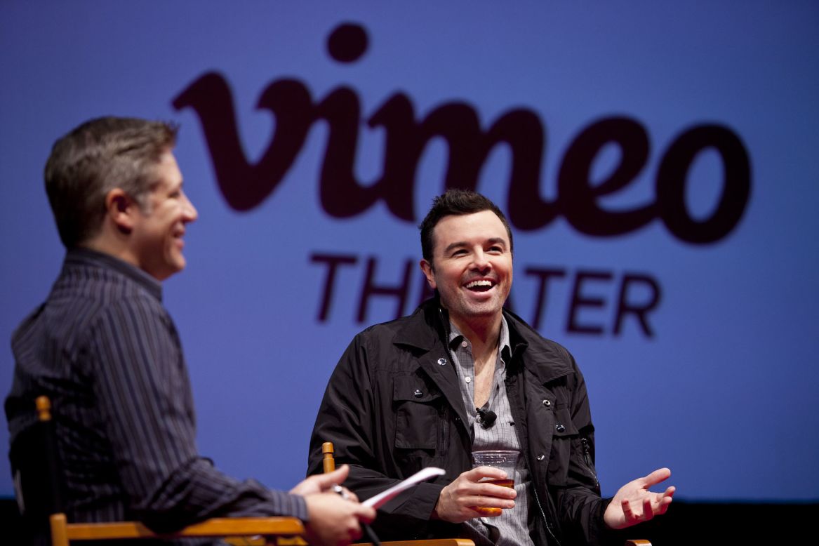 "Family Guy" creator Seth MacFarlane talks about his new movie, "Ted," on the stage of the Vimeo Theater.