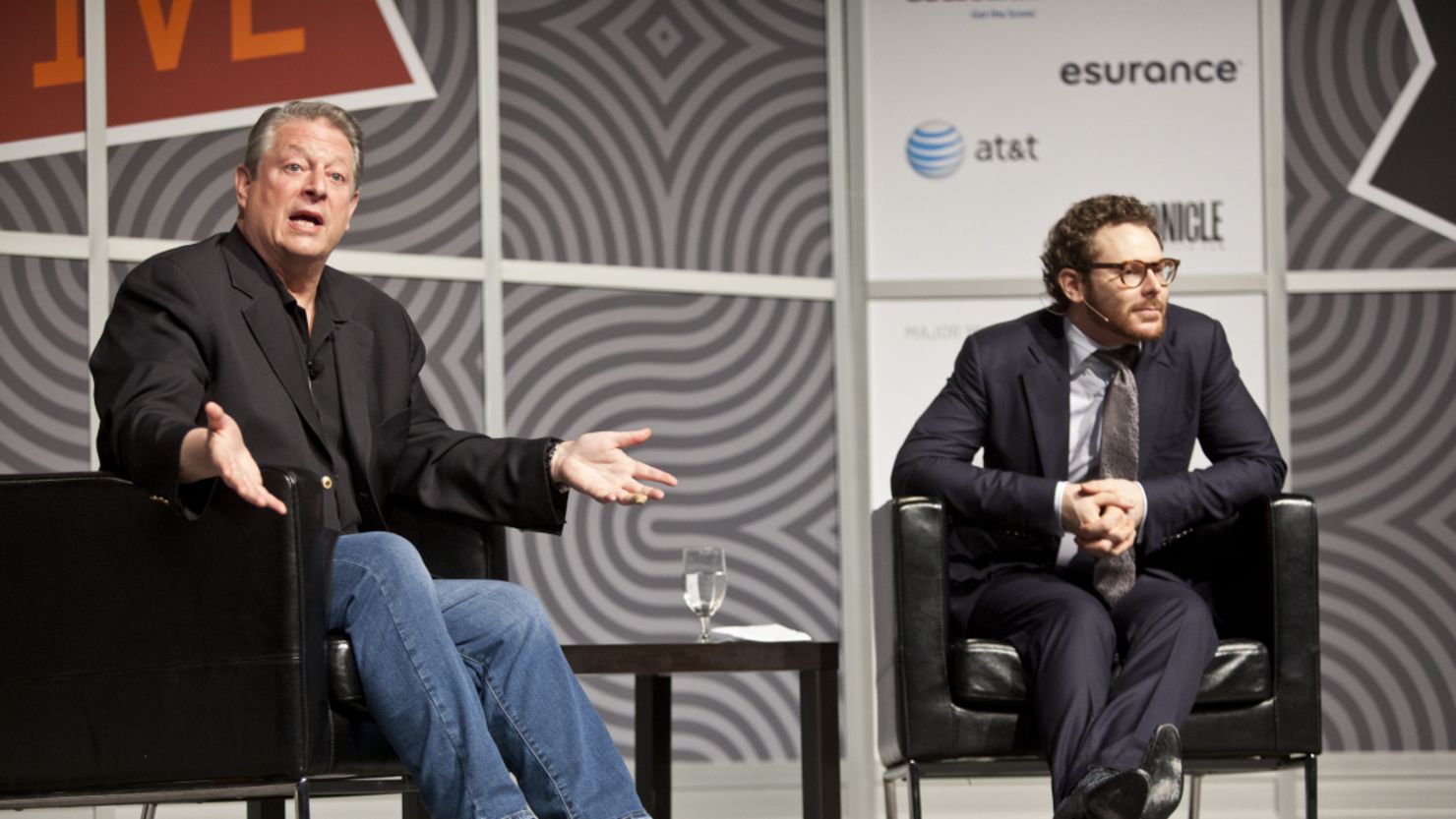 Former Vice President Al Gore and Napster co-founder Sean Parker speak during South by Southwest in Austin, Texas.