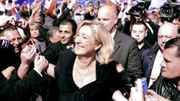 Marine Le Pen, French far-right Front National (FN), at the end of her campaign meeting, on March 4, 2012 in Marseille, southern France.