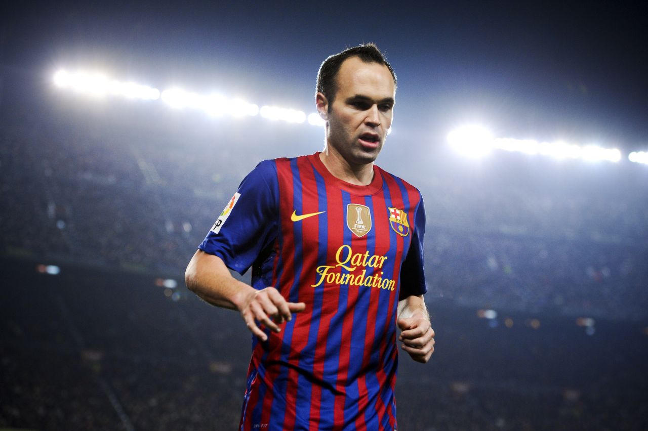 Barcelona's midfield star Andres Iniesta wears a shirt bearing the name of sponsor the Qatar Foundation. Spain's European champions had, until late 2010, never allowed such kit endorsement. 