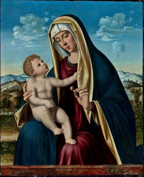 Pasqualino Veneto's oil on panel painting of the Madonna and Child, on view at Moretti Fine Art's stand, was once owned by France's Napoleon III. 