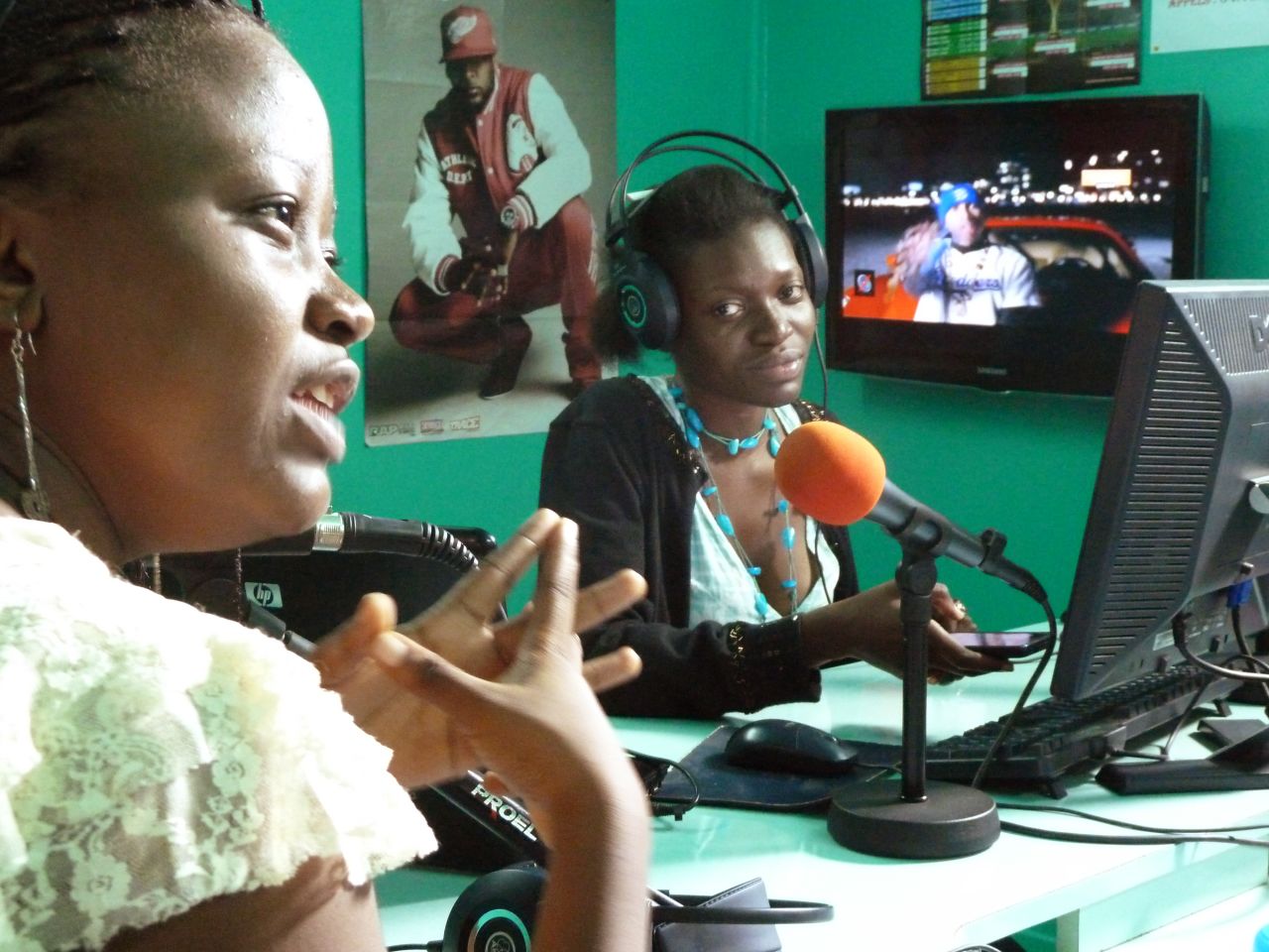 Jna O'djino (left) and Ingrid Wani (rght), local hip hop critics on popular radio show Urban FM. 