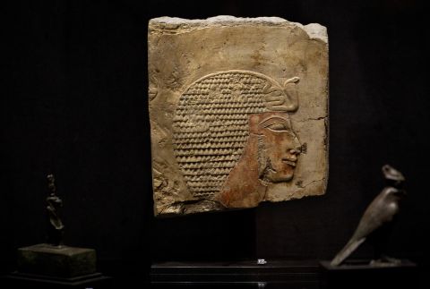 Antiquities from across the globe are displayed at the fair, such as this Egyptian relief depicting Queen Hatshepsut, dating back to 1479-1457 BC.