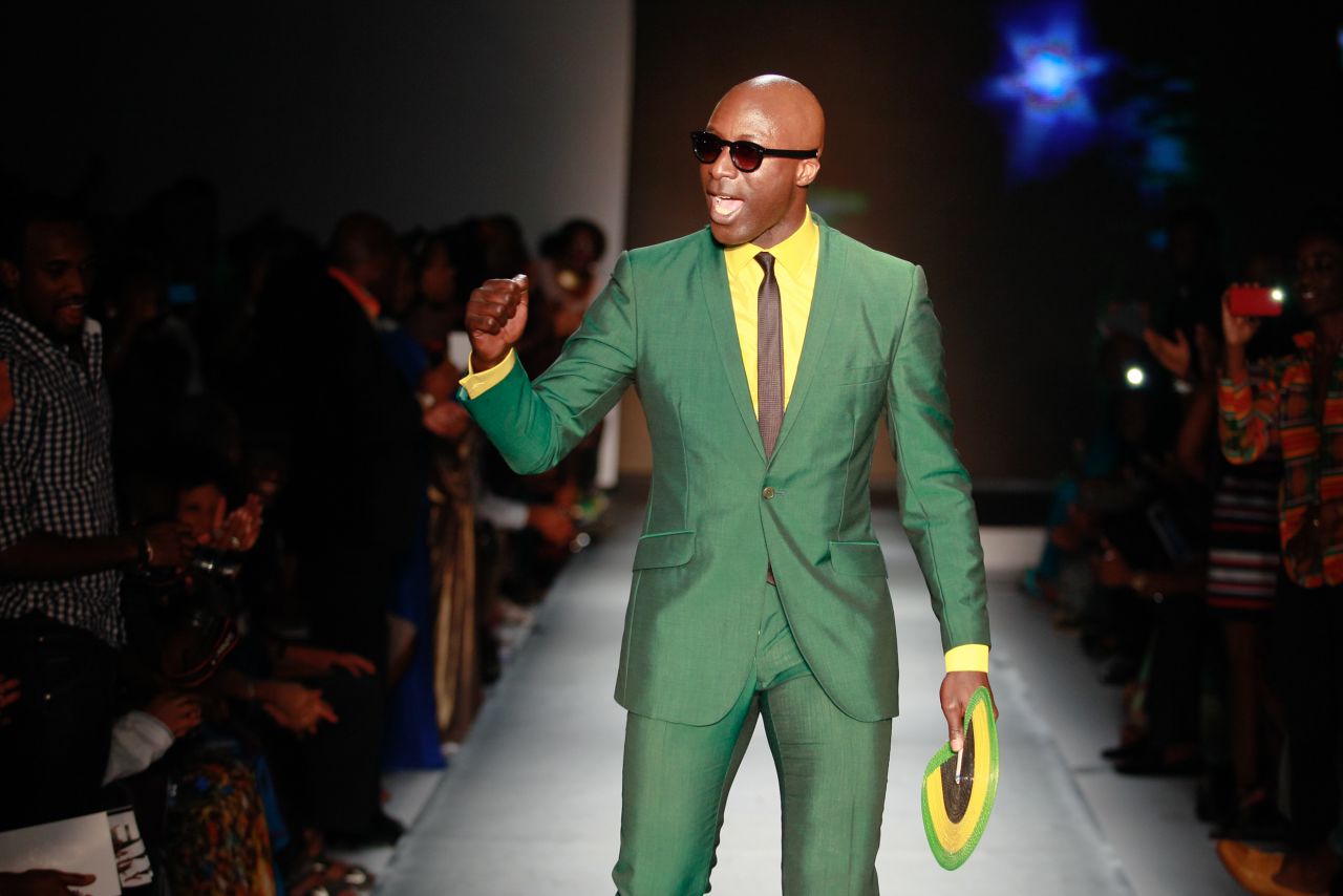 Ozwald Boateng, a British designer of Ghanaian descent, takes to the runway in one of his distinctive creations. Boateng was presented the "Lifetime Achievement Award" at the event.