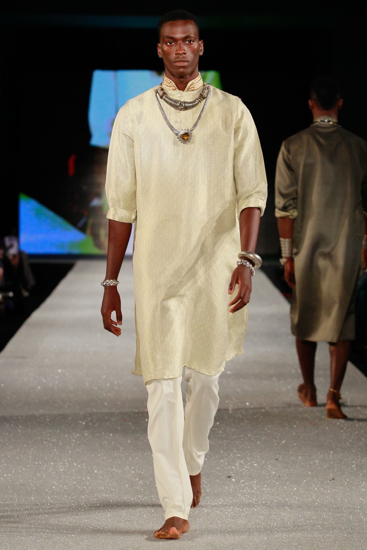 A model wears Amrapali, an Indian label showing in Lagos.