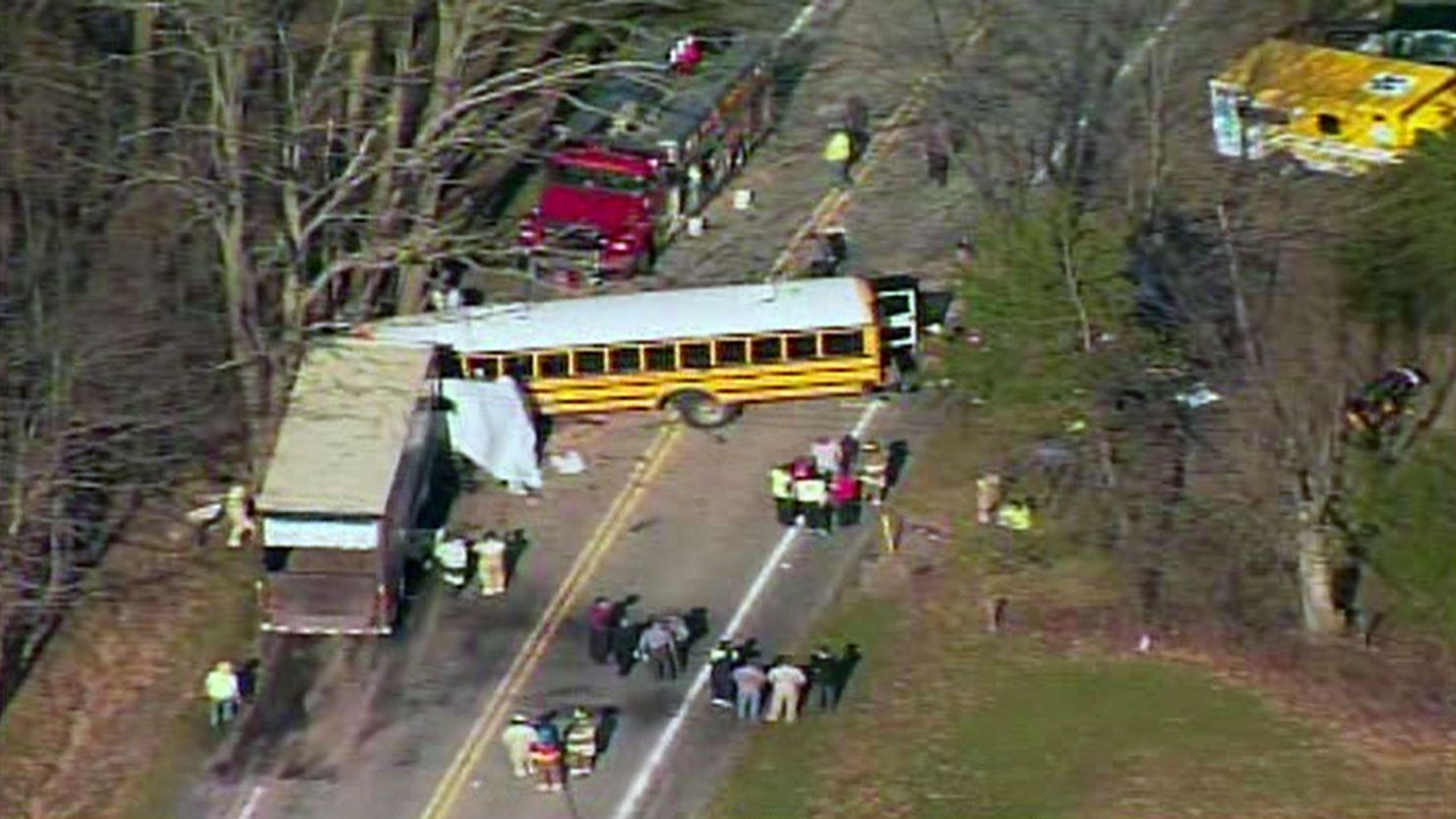 One person died and more than two dozen were hurt when a school bus collided with a truck in Pennsylvania.