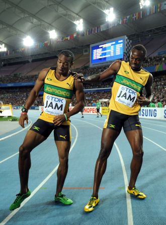 Bolt's disappointment of missing out in the 100m was tempered by the relay success, and he and Blake celebrated in Daegu with a few nifty dance steps.