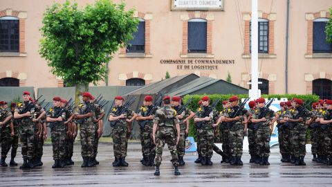 French soldiers from the 17th parachute regiment participate in a ceremony in June in Montauban, France.