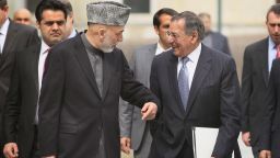 Afghan President Karzai and U.S. Secretary of Defense Panetta in Kabul, Afghanistan on March 15, 2012.