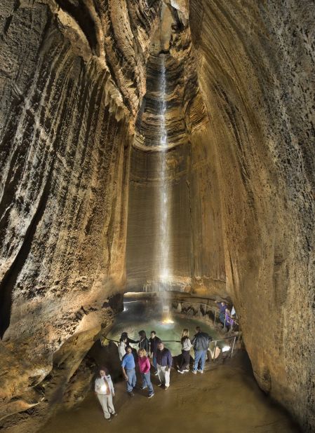 Ruby Falls, a 145-foot waterfall, is situated deep under Lookout Mountain. 