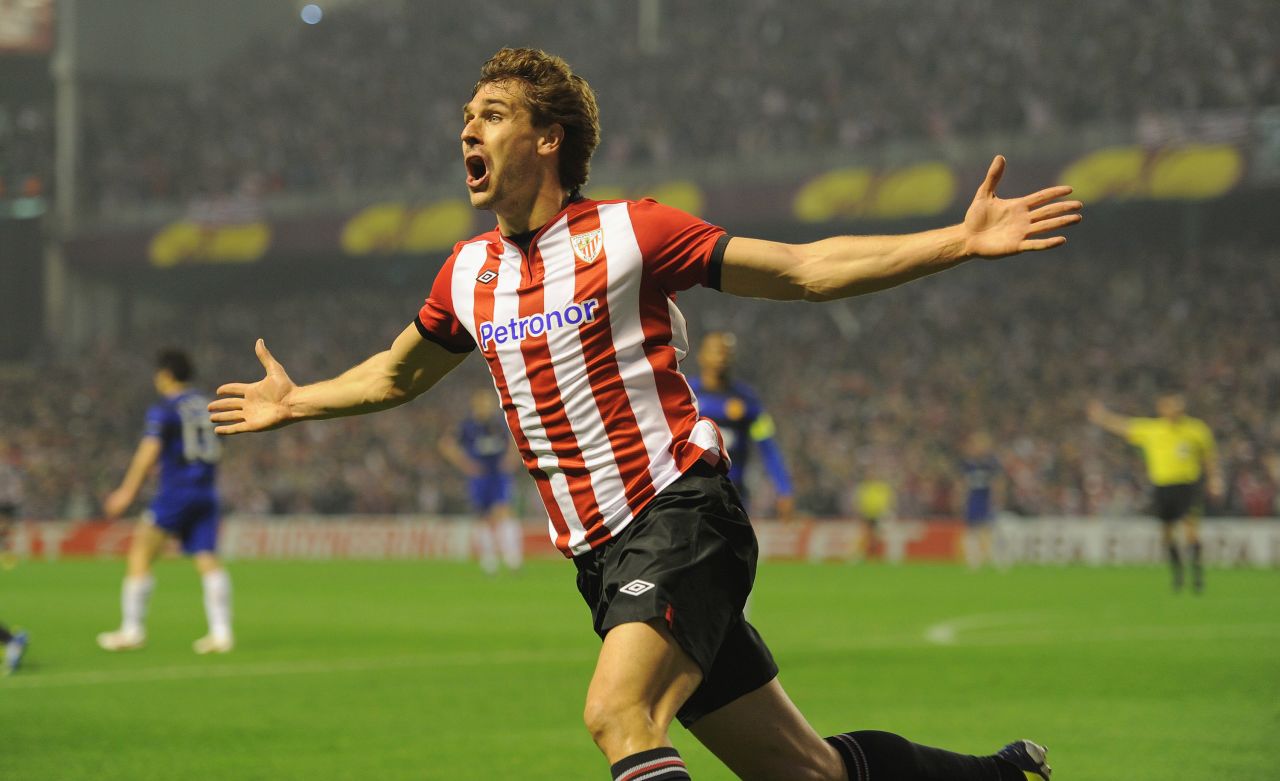 Athletic Bilbao's Fernando Llorente celebrates his stunning strike against Manchester United in the second leg of the Europa League last-16 tie. The La Liga side won 5-3 on aggregate. 