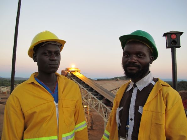 Two local workers at a diamond mine owned by Marange Resources in Zimbabwe.